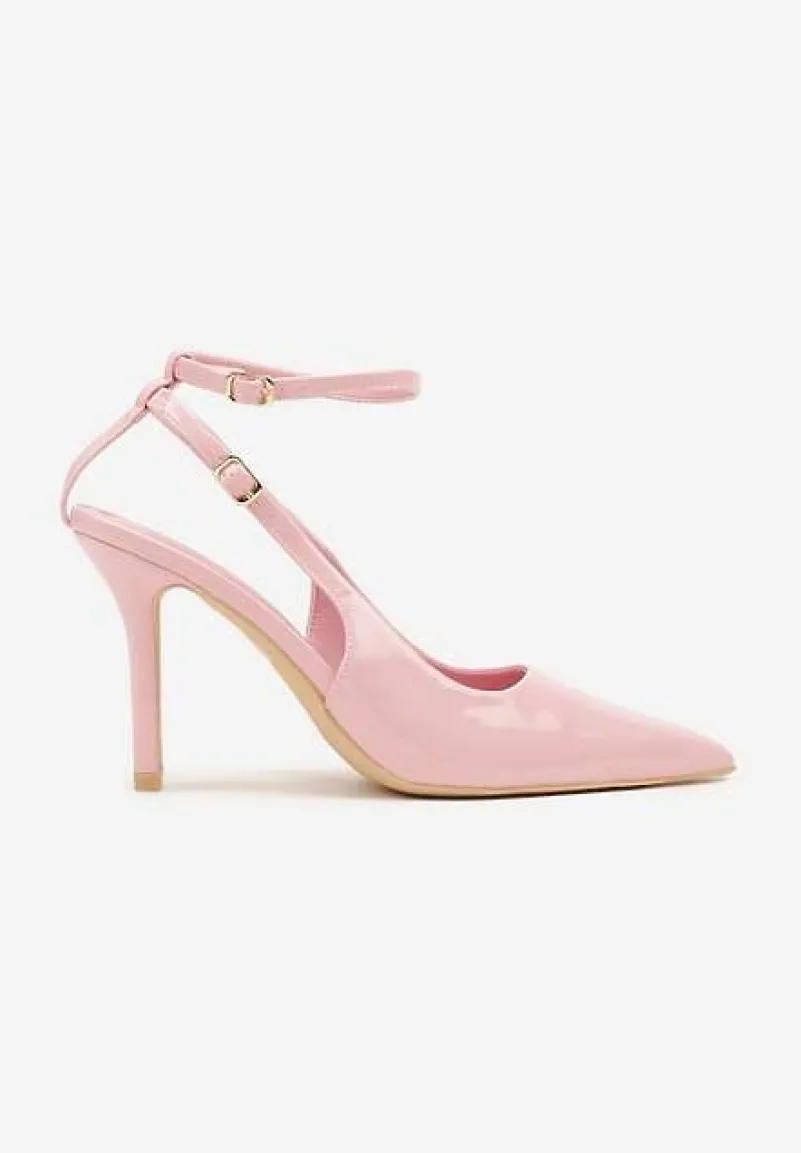Różowe Sandały Lakierowane Vices na Szpilce Typu Slingback Dolenita