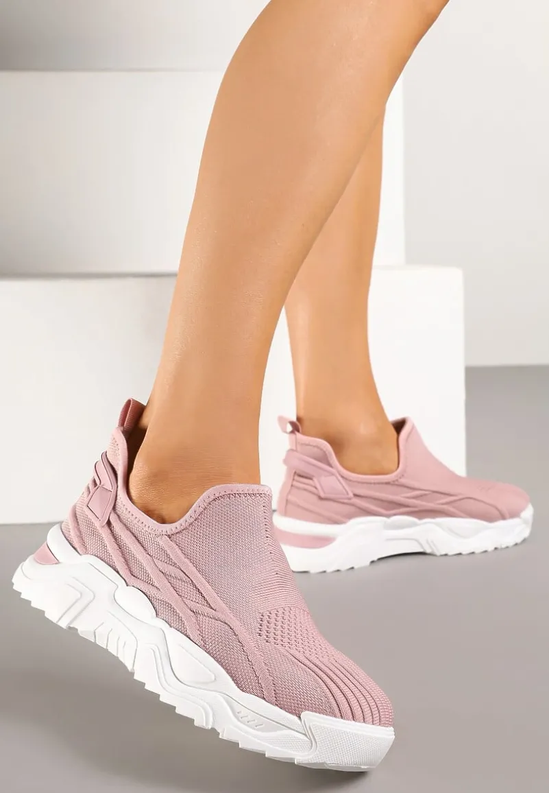 Różowe Siateczkowe Buty Sportowe Sneakersy Wsuwane Zdobione Tłoczeniami Nusadela