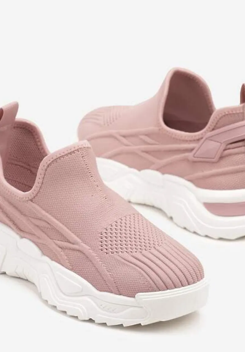 Różowe Siateczkowe Buty Sportowe Sneakersy Wsuwane Zdobione Tłoczeniami Nusadela