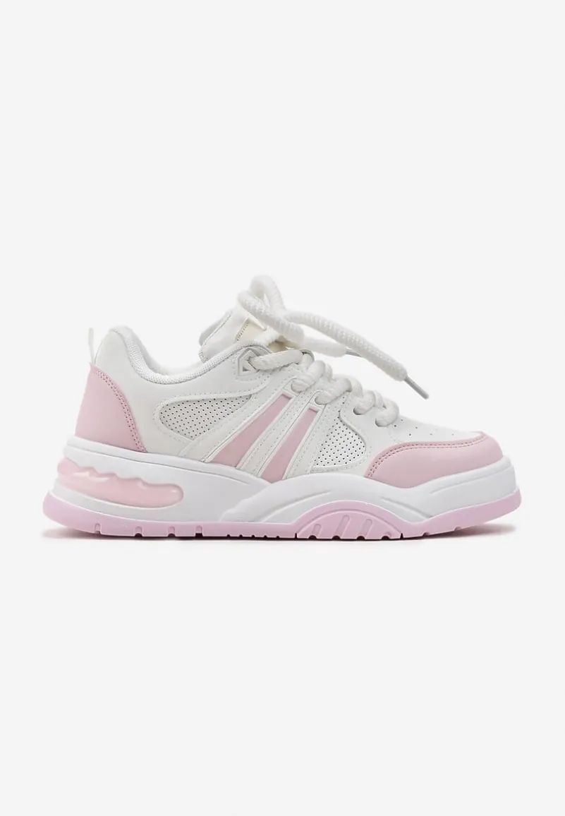 Różowe Sneakersy na Grubej Podeszwie z Brokatem Lenema