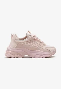 Różowe Sneakersy na Niskiej Platformie z Ozdobnymi Wstawkami na Cholewce Amrogia