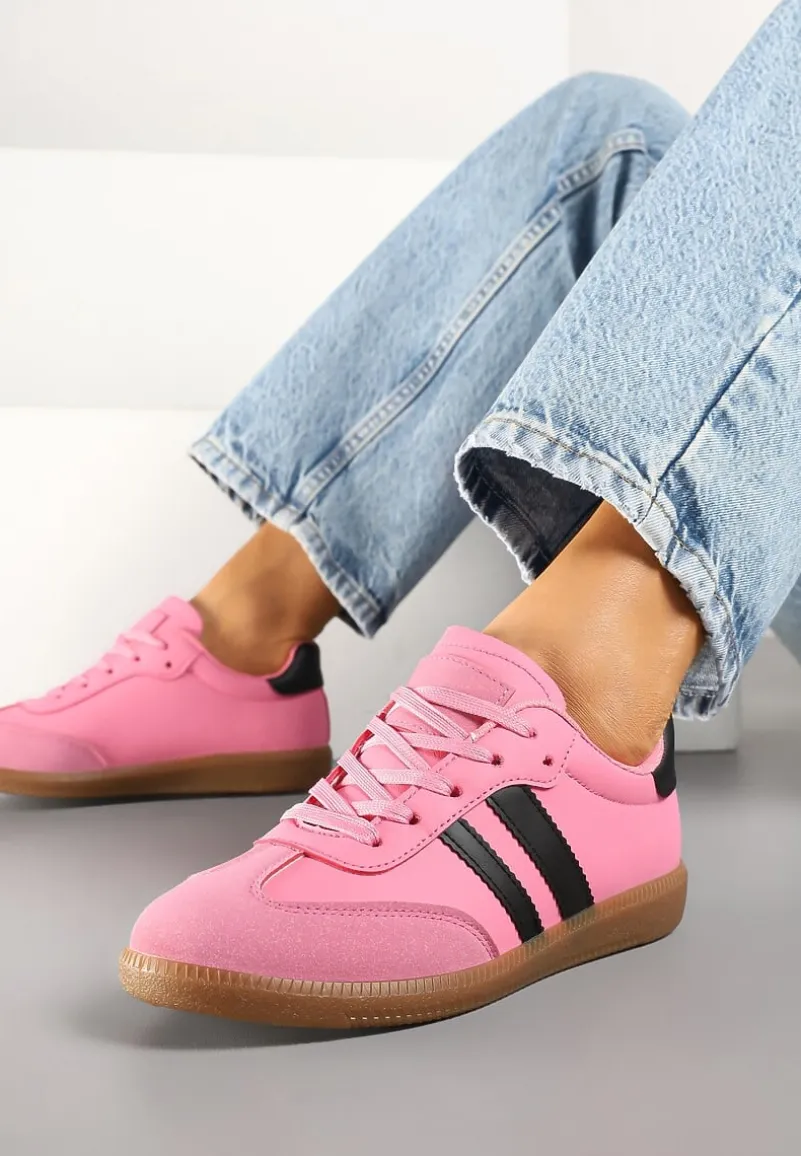 Różowe Sneakersy Sportowe Tenisówki z Modnymi Przeszyciami i Paskami Zarelna