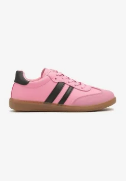 Różowe Sneakersy Sportowe Tenisówki z Modnymi Przeszyciami i Paskami Zarelna