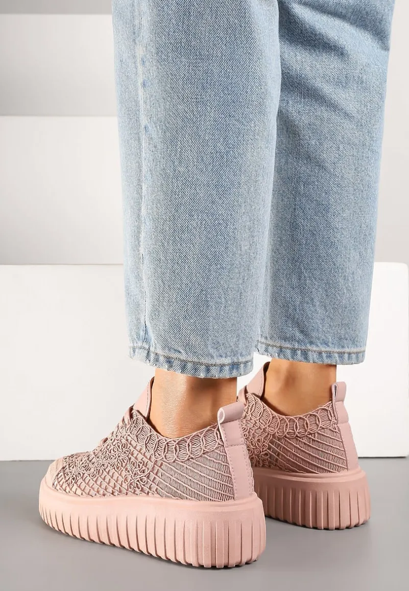 Różowe Sneakersy Vices na Platformie z Ażurową Cholewką Lumerise
