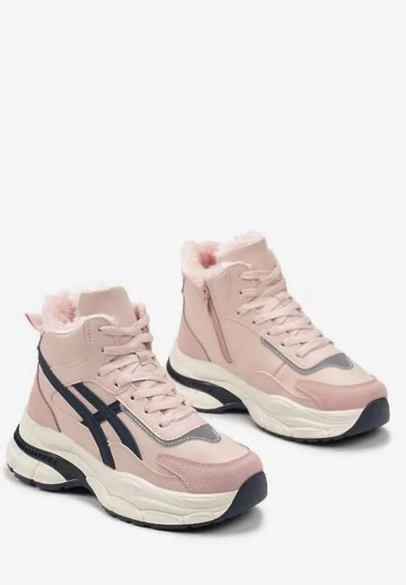 Różowe Sneakersy za Kostkę na Grubej Podeszwie Luntris