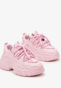Różowe Sneakersy z Grubymi Sznurówkami na Niskiej Platformie Lasandre