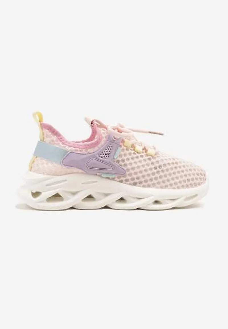 Różowe Sneakersy z Siateczki na Piankowej Podeszwie z Wycięciami Sanilova