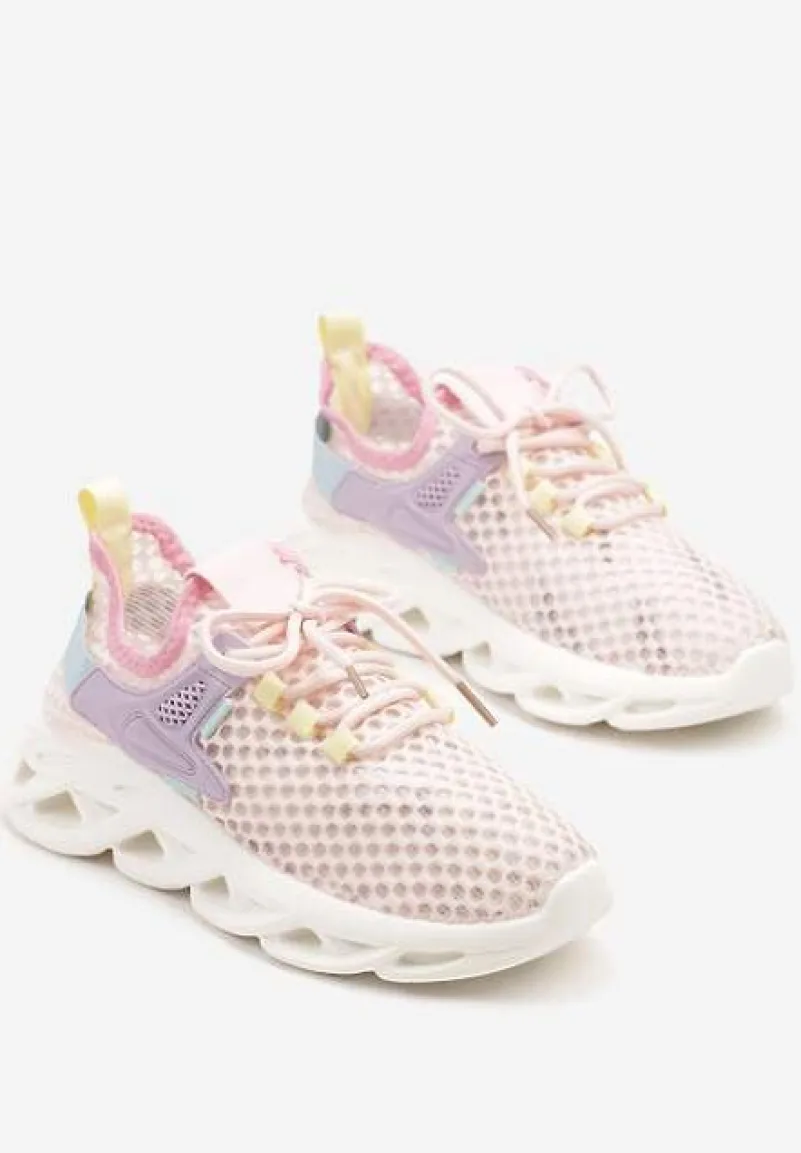 Różowe Sneakersy z Siateczki na Piankowej Podeszwie z Wycięciami Sanilova