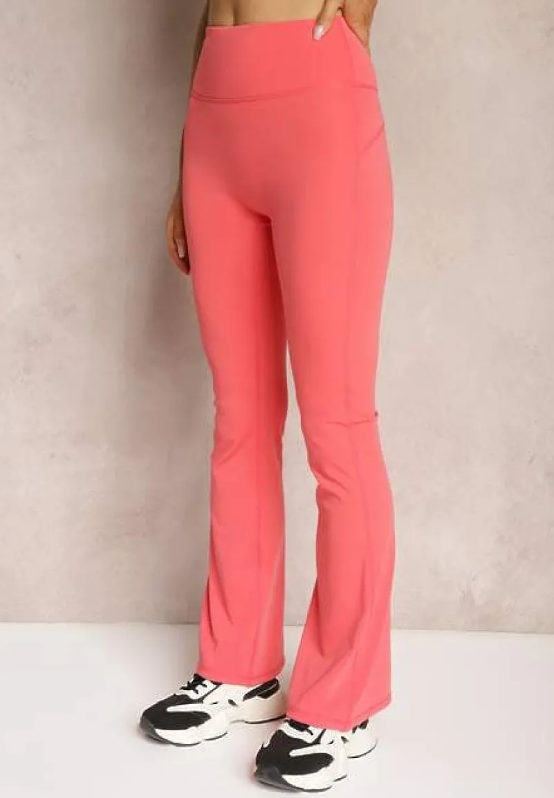 Różowe Spodnie Dzwony High Waist z Gumką w Talii Laramae
