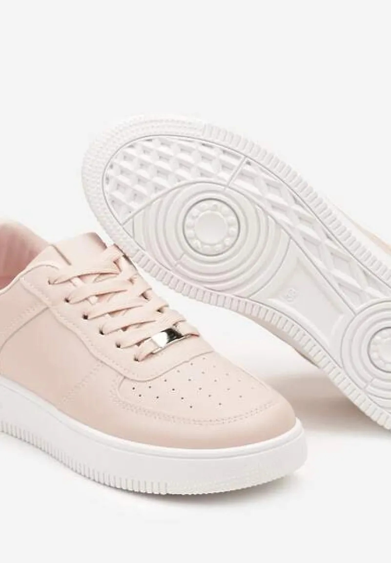 Różowe Sznurowane Sneakersy Ozdobione Perforacją Ellemisa