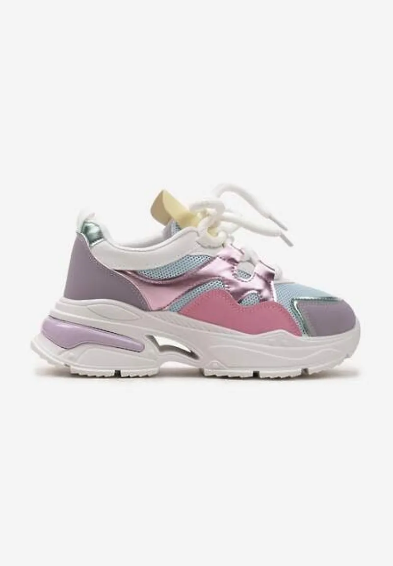 Różowo-Fioletowe Sneakersy na Platformie z Wycięciem i Grubymi Sznurówkami Bosylia