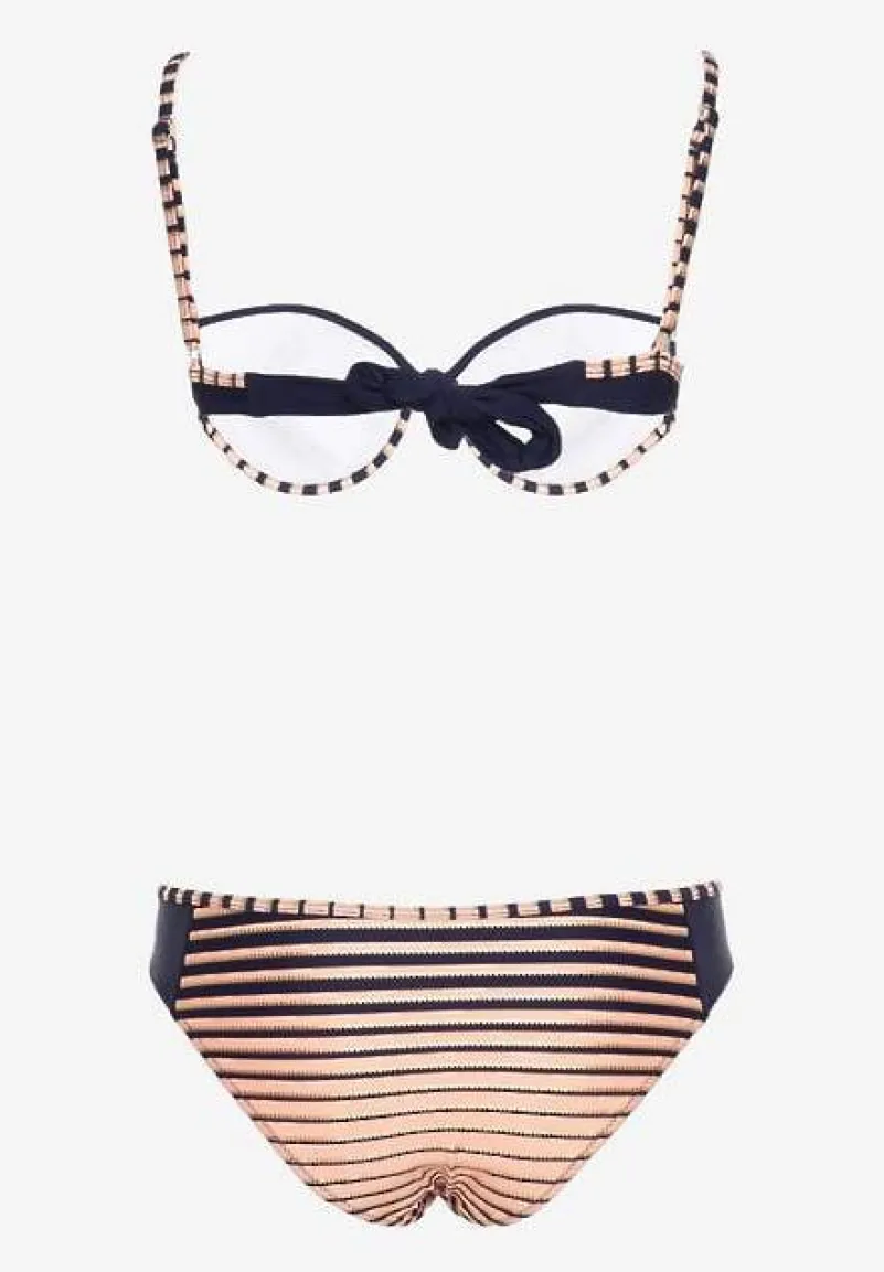 Różowo-Granatowe Bikini Dwuczęściowe w Paski Biustonosz i Figi Wialisa
