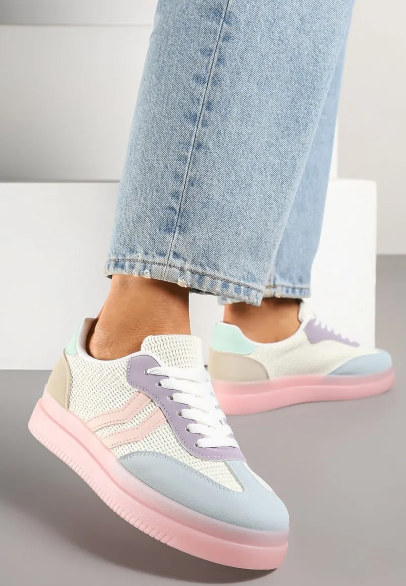 Różowo-Niebieskie Sneakersy Tenisówki Ozdobione Paskami Falovinia