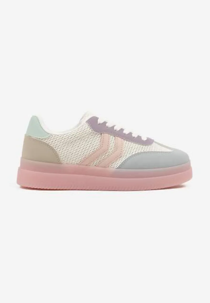 Różowo-Niebieskie Sneakersy Tenisówki Ozdobione Paskami Falovinia