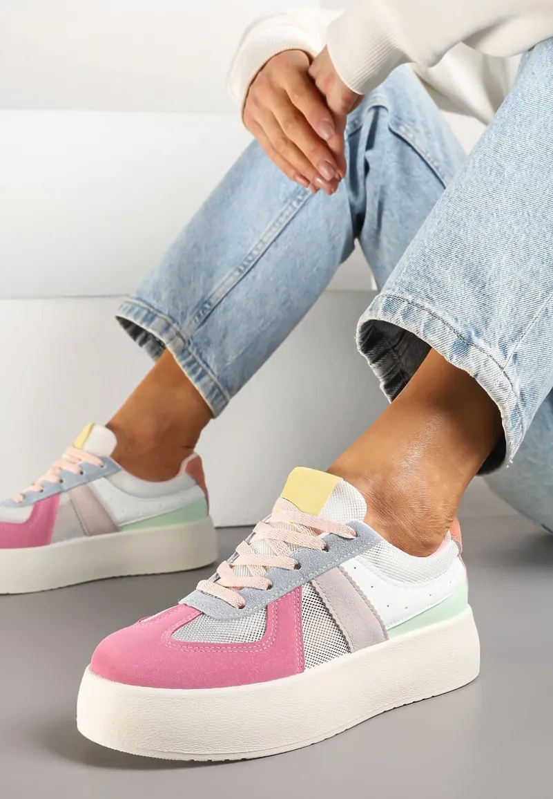 Różowo-Niebieskie Sneakersy Typu Kultowe Tenisówki na Grubej Podeszwie Nanessa