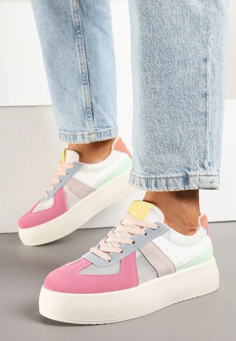Różowo-Niebieskie Sneakersy Typu Kultowe Tenisówki na Grubej Podeszwie Nanessa