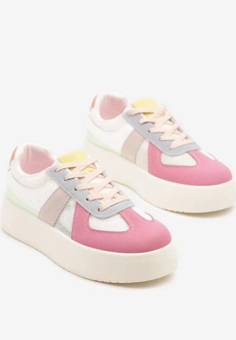 Różowo-Niebieskie Sneakersy Typu Kultowe Tenisówki na Grubej Podeszwie Nanessa