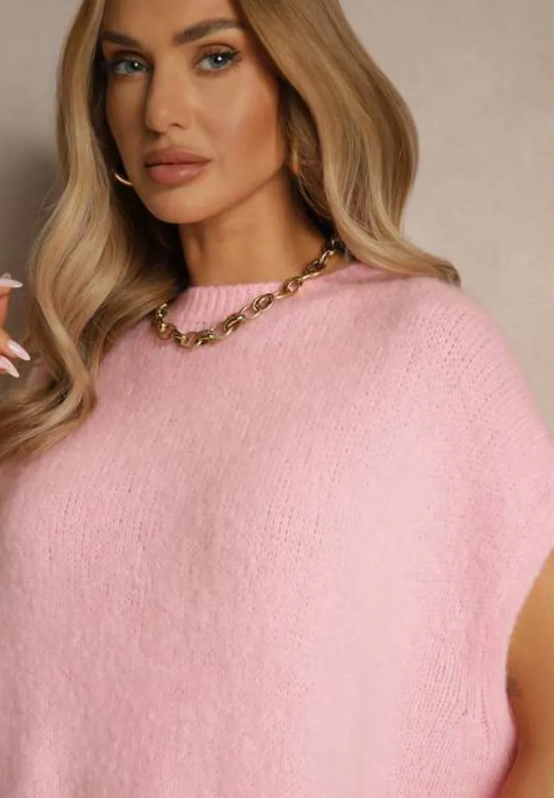 Różowy Sweter z Bawełną w Stylu Nietoperza Nilariella
