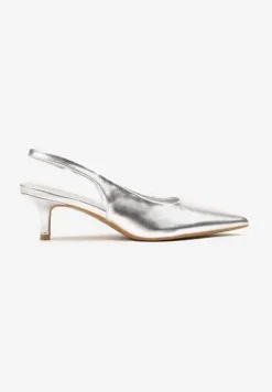 Srebrne Sandały Vices Slingback na Obcasie Typu Kaczuszka Kovirida
