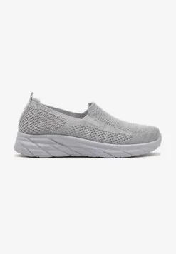 Szare Płaskie Casualowe Buty Sportowe na Tłoczonej Podeszwie Carlemia