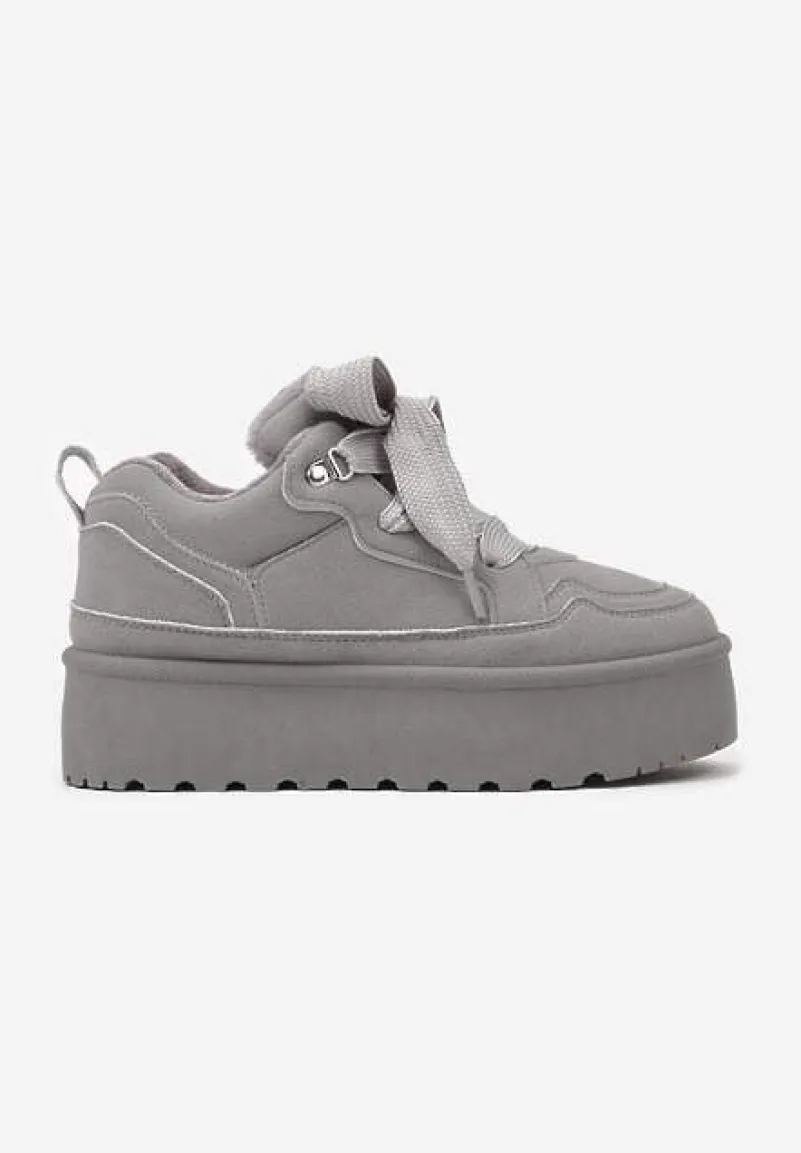 Szare Sneakersy Vices Stylizowane na Śniegowce na Platformie Obszyte Futerkiem Naleris