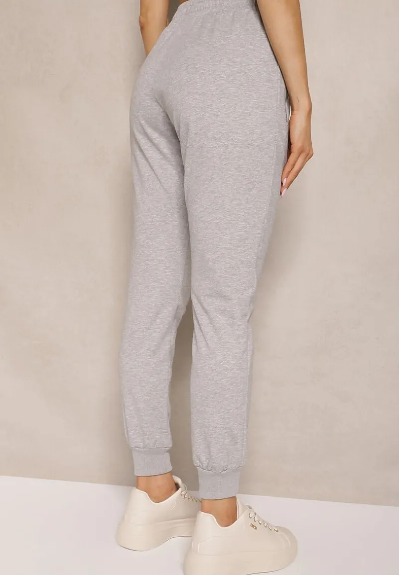 Szare Spodnie Dresowe z Bawełny o Kroju Jogger High Waist Cherisa