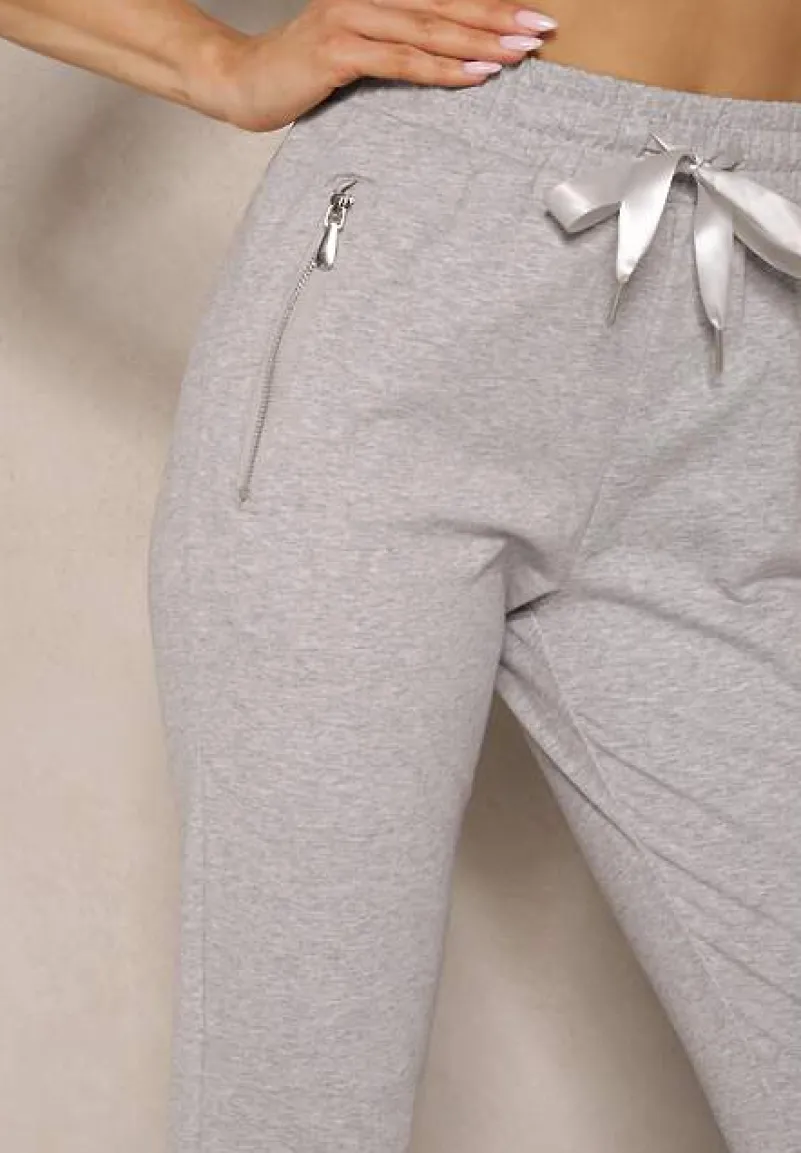 Szare Spodnie Dresowe z Bawełny o Kroju Jogger High Waist Cherisa