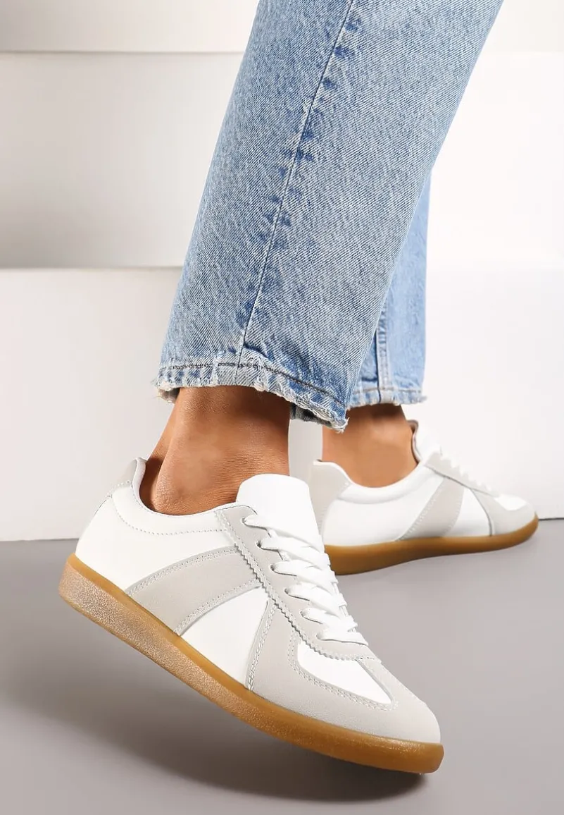 Szaro-Białe Sneakersy Tenisówki z Ozdobnymi Przeszyciami Sumina