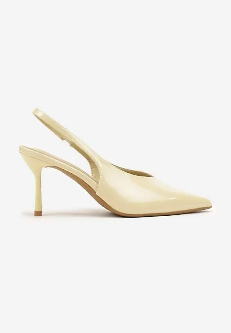 Żółte Lakierowane Sandały na Szpilce Typu Slingback Addoxie