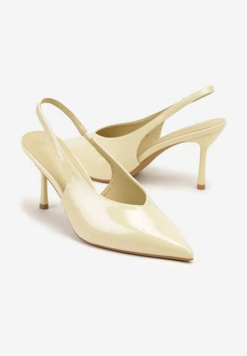 Żółte Lakierowane Sandały na Szpilce Typu Slingback Addoxie