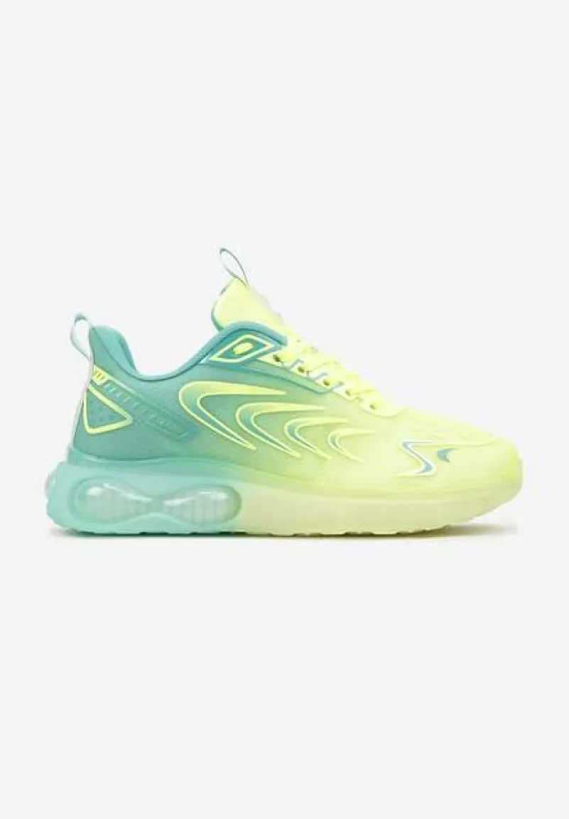 Żółto-Zielone Buty Sportowe Sneakersy na Płaskiej Podeszwie ze Sznurowaniem Risannie