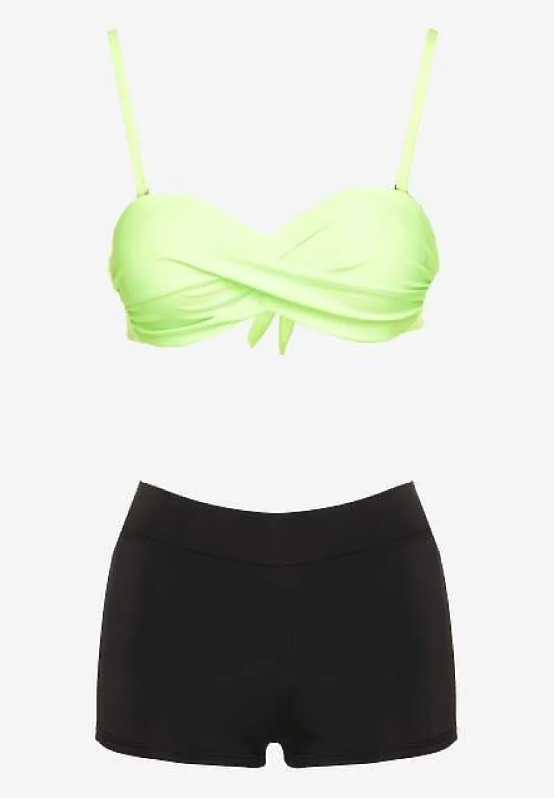 Zielone Bikini 3-częściowe Biustonosz z Wiązaniem Majtki Figi i Bokserki Vinalle