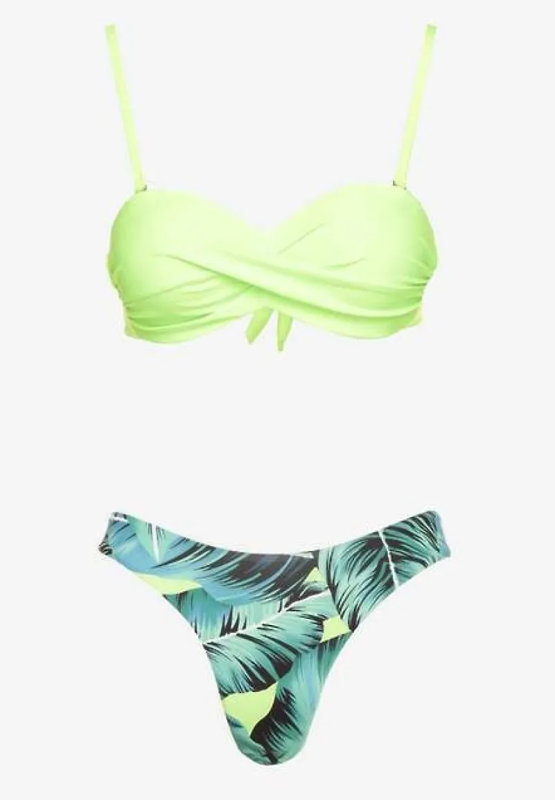 Zielone Bikini 3-częściowe Biustonosz z Wiązaniem Majtki Figi i Bokserki Vinalle