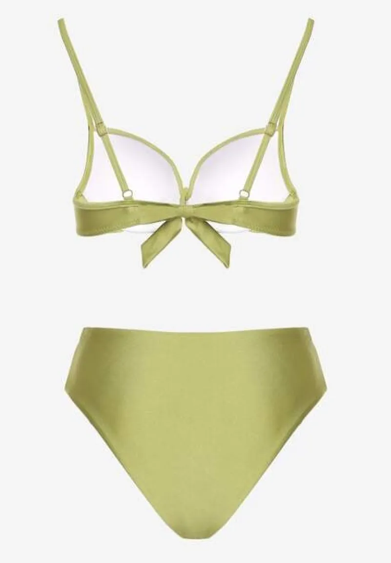 Zielone Bikini Majtki Figi i Biustonosz z Metaliczną Ozdobą Kinalenna