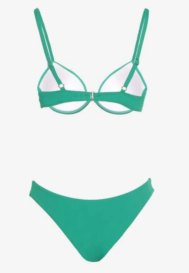 Zielone Bikini Usztywniany Biustonosz z Zapięciem z Tyłu i Majtkami Figami Ermarie