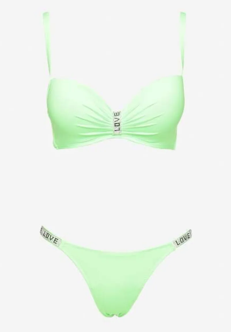 Zielone Bikini z Cyrkoniami i Regulowanymi Ramiączkami Tloen