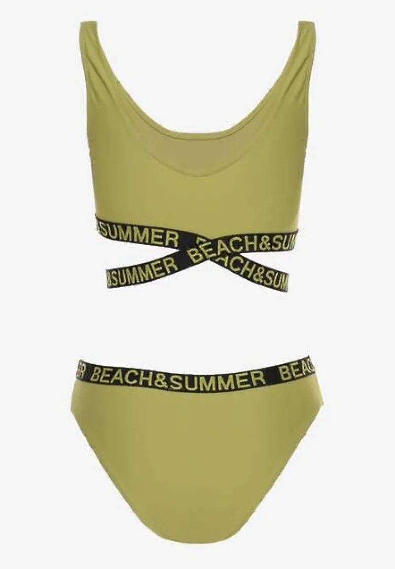Zielone 2-Częściowe Bikini z Ozdobnymi Gumkami Figi i Top Namarie