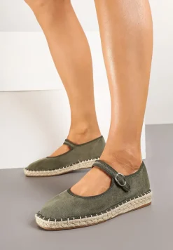 Zielone Espadryle z Ekozamszu Zapinane na Pasek z Klamerką Deolisse
