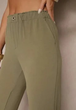Zielone Klasyczne Spodnie Regular Waist z Gumką w Pasie Tilomira
