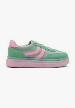 Zielone Sneakersy Typu Kultowe Tenisówki na Niskiej Platformie Olritia