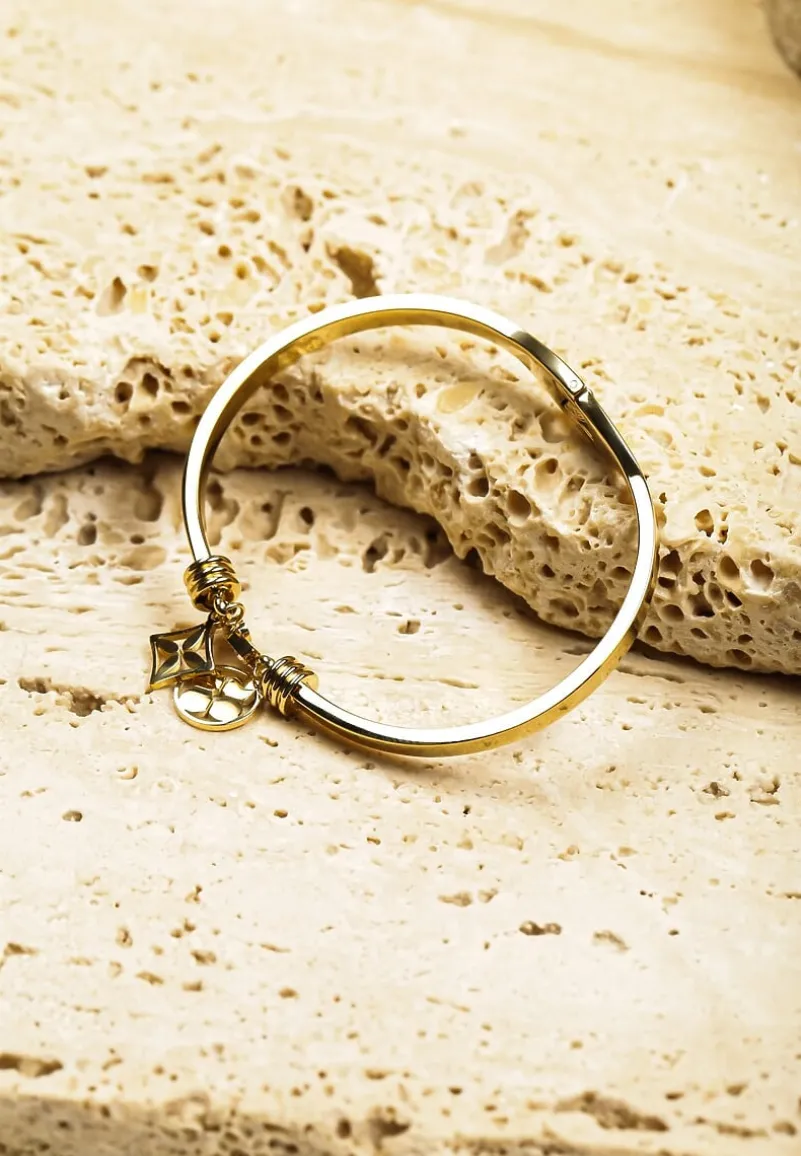Złota Bransoletka Bangle z Cyrkoniami Geometrycznymi Aplikacjami Lunesse