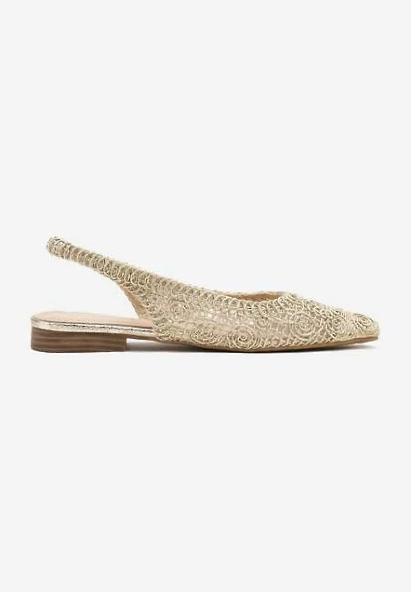 Złote Ażurowe Sandały Slingback ze Szpiczastym Noskiem Eridoria