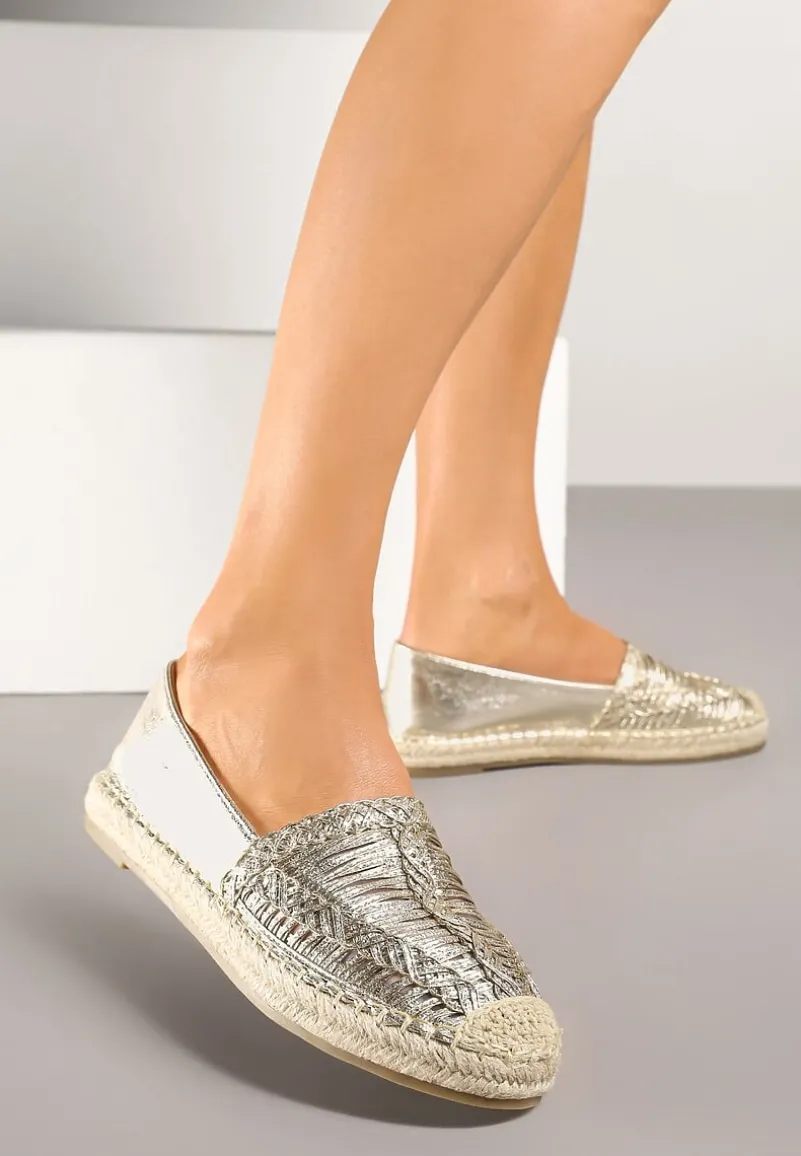 Złote Espadryle z Ozdobną Plecionką na Cholewce w Stylu Boho Adisella