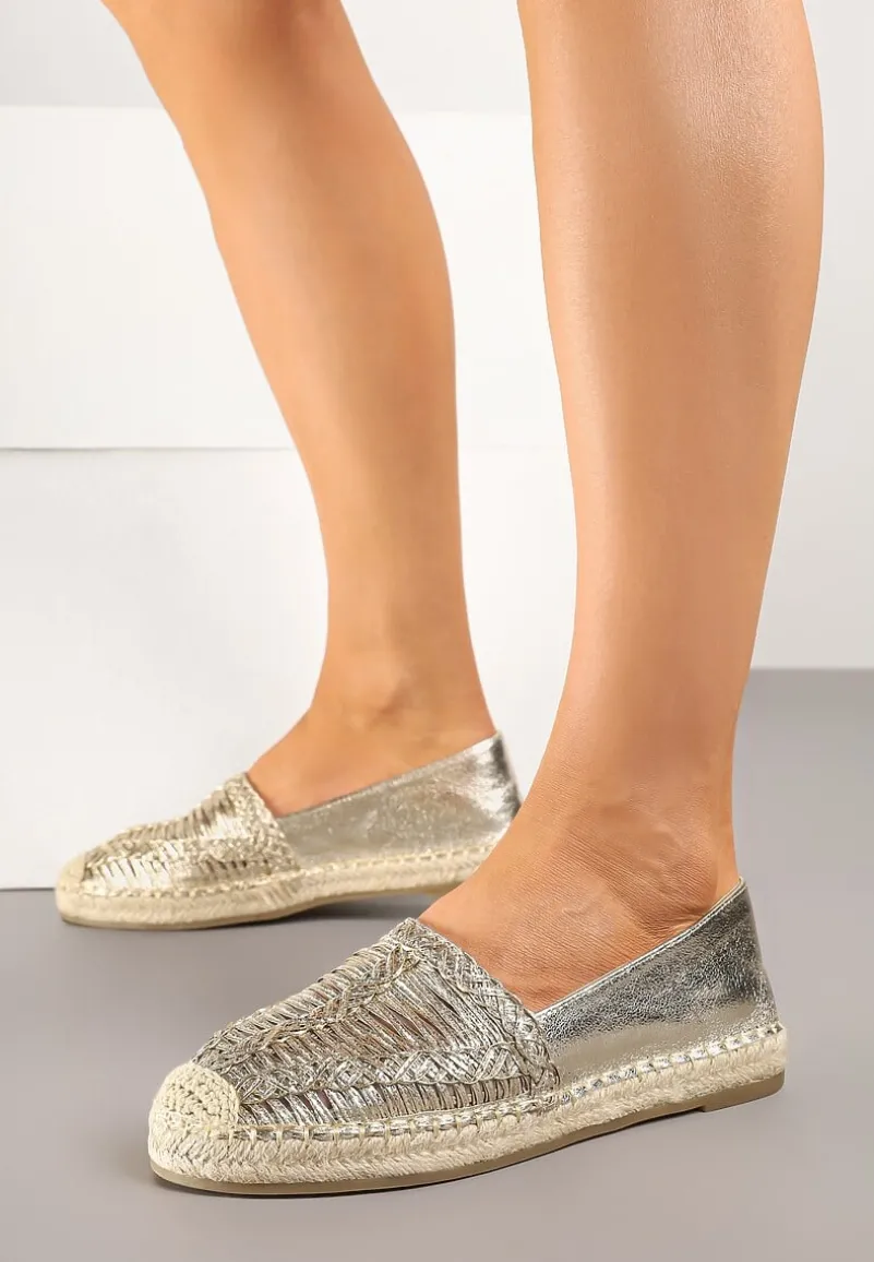 Złote Espadryle z Ozdobną Plecionką na Cholewce w Stylu Boho Adisella