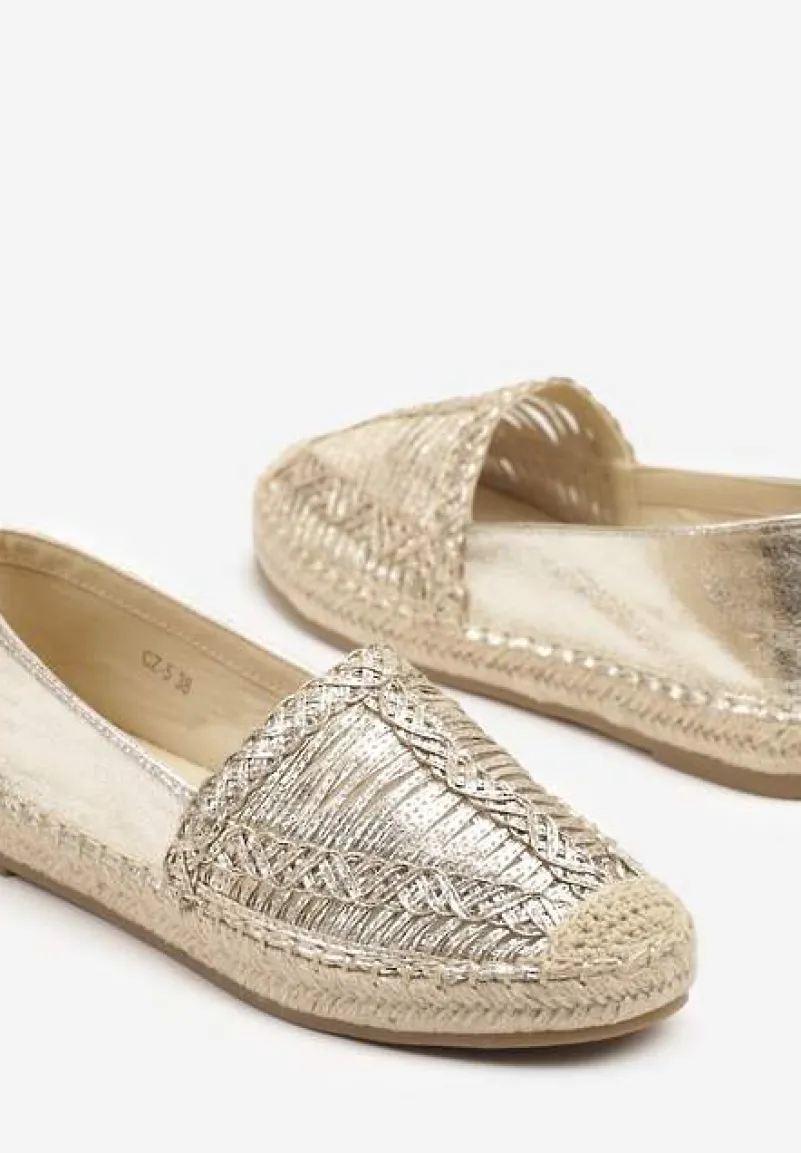 Złote Espadryle z Ozdobną Plecionką na Cholewce w Stylu Boho Adisella