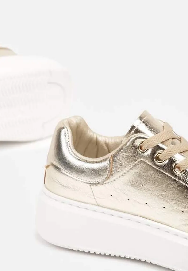 Złote Metaliczne Sneakersy Vices na Płaskiej Podeszwie Syliel