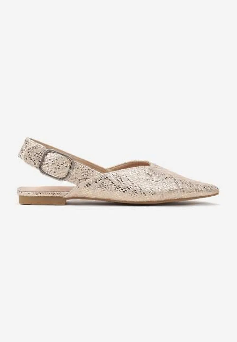 Złote Sandały Vices Typu Slingback z Wkładką ze Skóry Naturalnej Rallora
