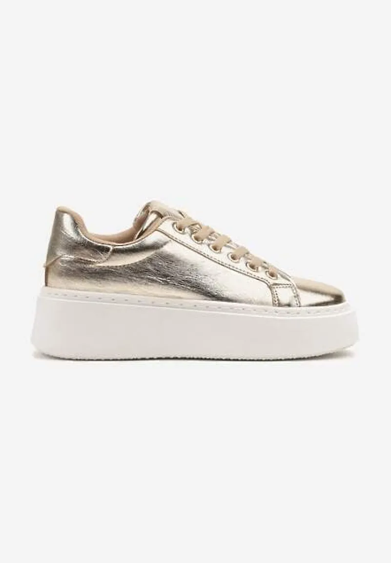 Złote Sneakersy na Grubej Podeszwie Cernanda